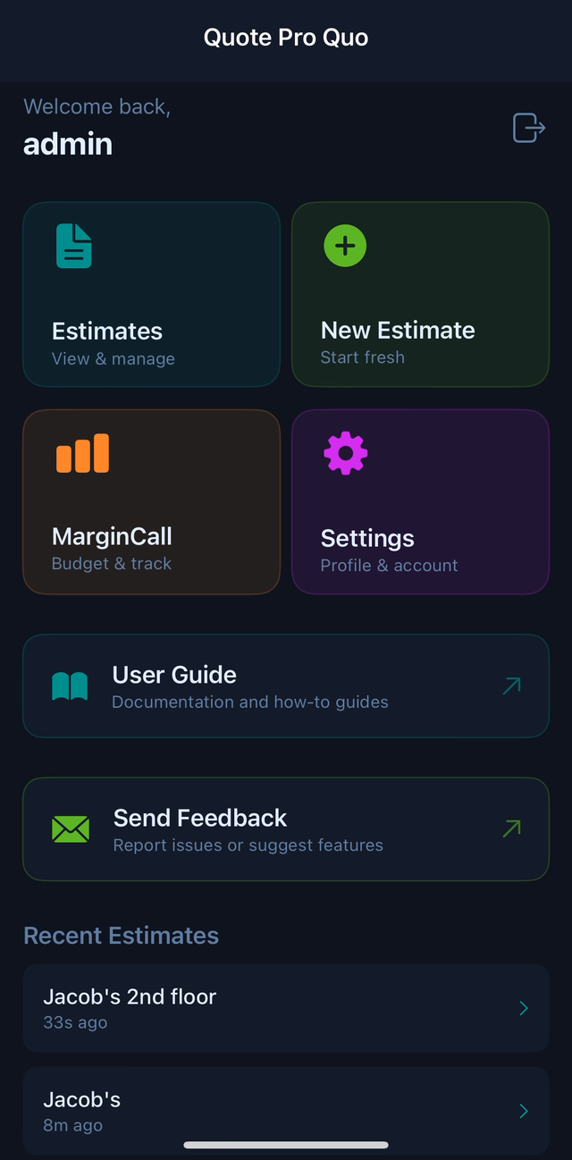 iOS app home screen